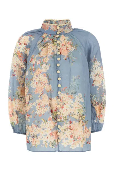 Zimmermann Womens Cascadian Billow Floral Woven Blouse Teal Blue Botanical In Multi