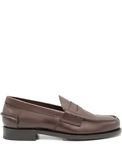 Saxone Of Scotland Penny Leather Loafers In Brown