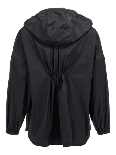 Moncler Ruffled Windbreaker Drawstring Hood In Black