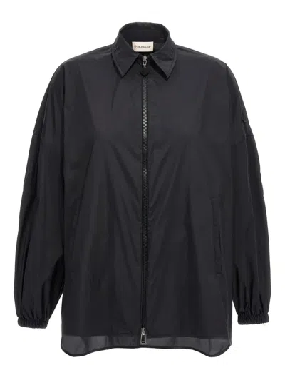 Moncler Ruffled Windbreaker Drawstring Hood In Black