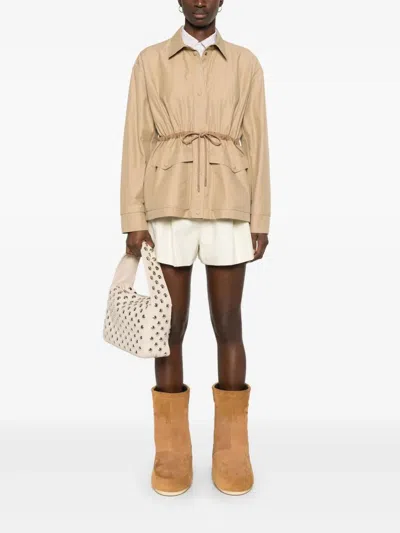 Moncler Technical Twill Shorts In Neutral