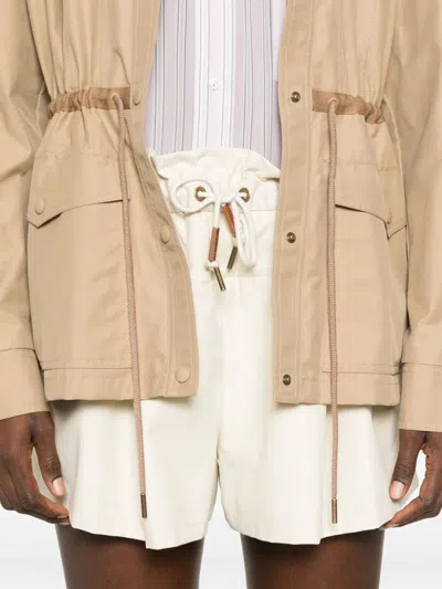 Moncler Technical Twill Shorts In Neutral