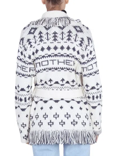 Mother Belted Fringed Jacquard-knit Alpaca-blend Cardigan In White