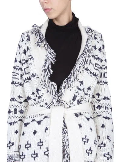 Mother Belted Fringed Jacquard-knit Alpaca-blend Cardigan In White