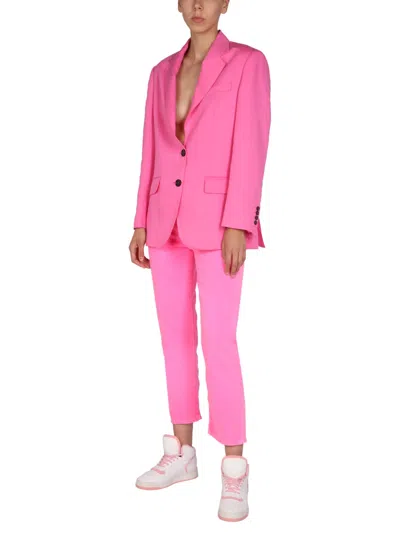 Msgm Notched-collar Single-breasted Blazer In Pink