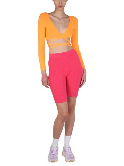 Msgm Wrap Knitted Crop Top In Yellow