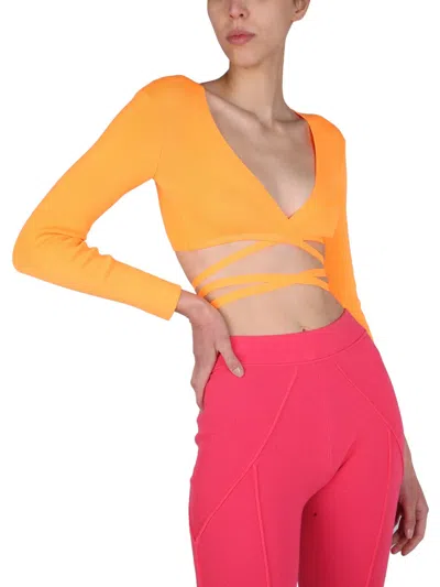 Msgm Wrap Knitted Crop Top In Yellow