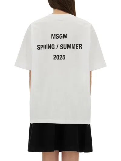 Msgm Printed Crew Neck T-shirt In White