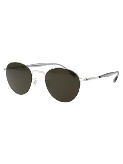 Mykita Shiny Silver Raw Green Solid Steel Sunglasses In Metallic