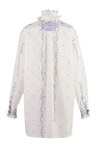 Philosophy Di Lorenzo Serafini Mini Shirt Dress With Ruffled Collar And Long Sleeves In Multi