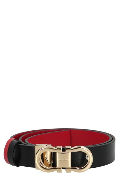 Ferragamo Gancini Reversible Leather Belt In Black