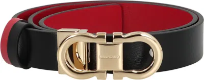 Ferragamo Gancini Reversible Leather Belt In Black