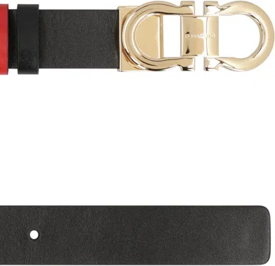Ferragamo Gancini Reversible Leather Belt In Black