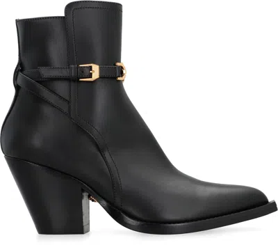 Versace Leather Ankle Boots In Black