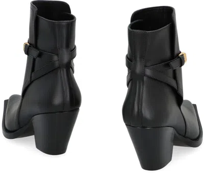 Versace Leather Ankle Boots In Black