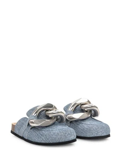 Jw Anderson Chain Loafer Leather Mules In Blue