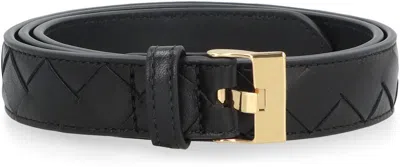 Bottega Veneta Nappa Leather Woven Belt In Black