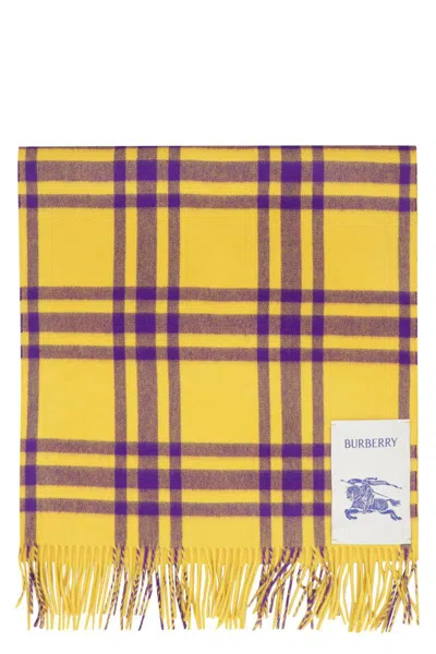 Burberry Cashmere Scarf With Fringed Edges And Plaid Pattern In Yellow