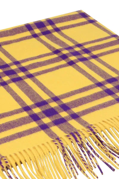 Burberry Cashmere Scarf With Fringed Edges And Plaid Pattern In Yellow