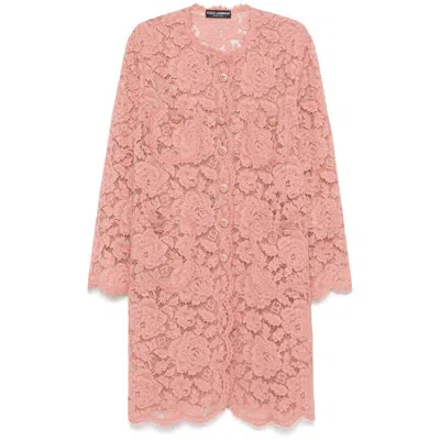 Dolce & Gabbana Collarless Lace Floral Patch Pockets Coat