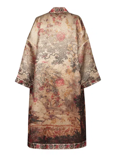 Pierre-louis Mascia Pierre Louis Mascia Wiil And Silk Printed Kimono In Brown