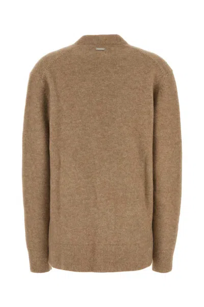 Ferragamo Camel Stretch Alpaca Blend Oversize Cardigan In Brown