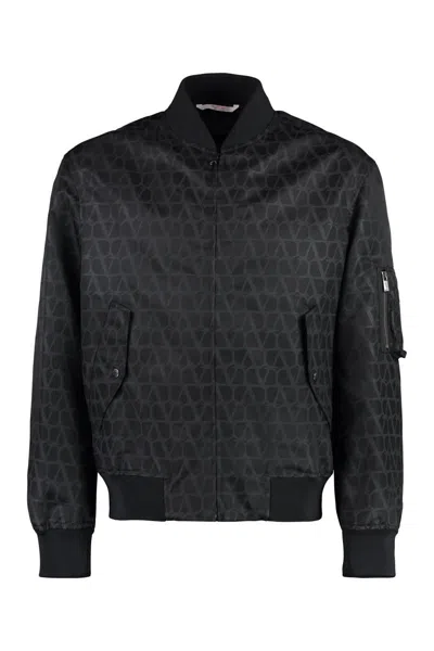 Valentino Geometric Pattern Lightweight Bomber Jacket In Black
