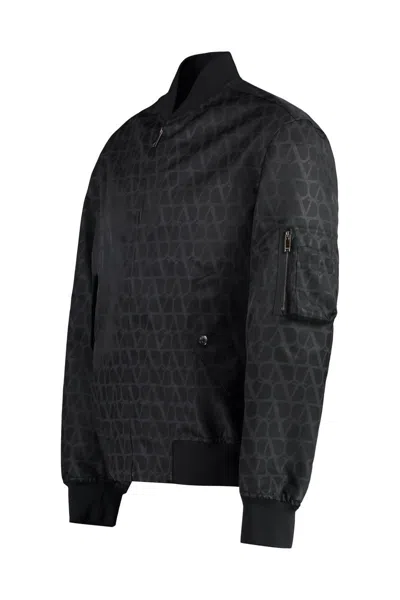 Valentino Geometric Pattern Lightweight Bomber Jacket In Black