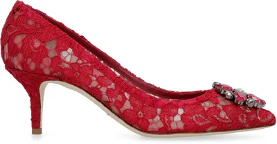 Dolce & Gabbana Bellucci 60 Brooch Lace Pumps In Red