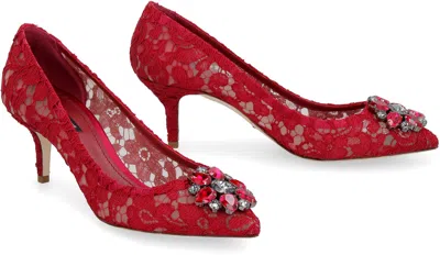 Dolce & Gabbana Bellucci 60 Brooch Lace Pumps In Red