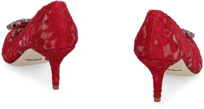 Dolce & Gabbana Bellucci 60 Brooch Lace Pumps In Red