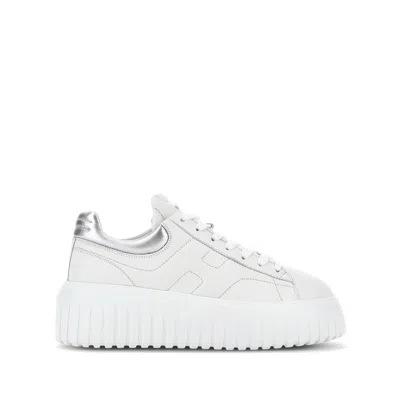 Hogan Striped Leather Lace-up Sneakers With H Detail In White