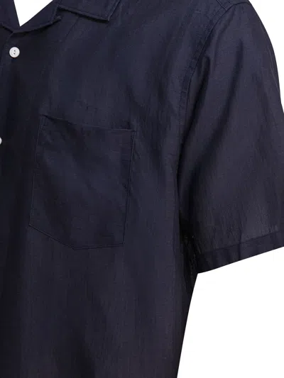 Nonnative Short-sleeve Linen Shirt With Classic Collar In Blue