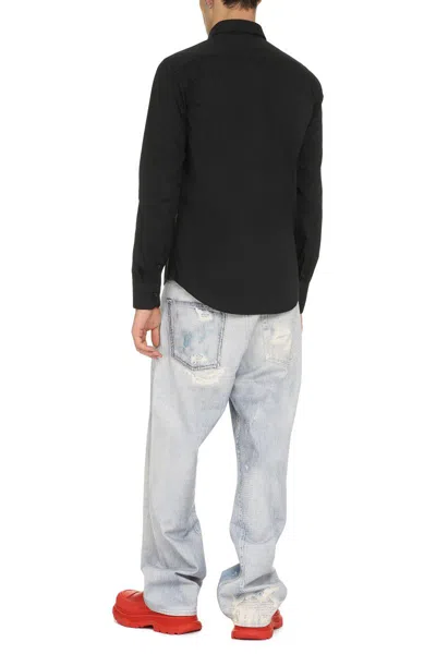 The (alphabet) Buttoned-up Cotton Shirt In Black