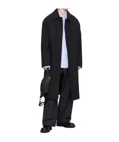 Juunj Halter-length Coat With Herringbone Pattern In Black