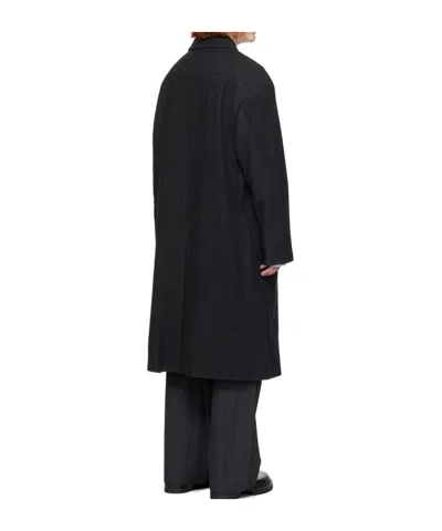 Juunj Halter-length Coat With Herringbone Pattern In Black