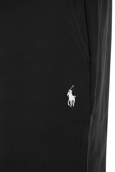 Polo Ralph Lauren Elastic Waistband Fleece Sweatpants With Ribbed Cuffs In Black