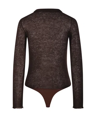 Haikure Button-front Long-sleeve Bodysuit In Brown