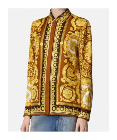 Versace Barocco Silk Shirt In Gold