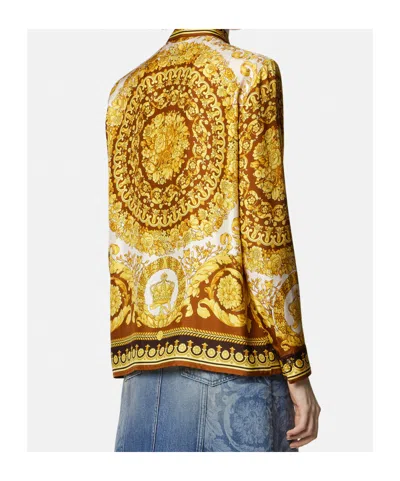 Versace Barocco Silk Shirt In Gold