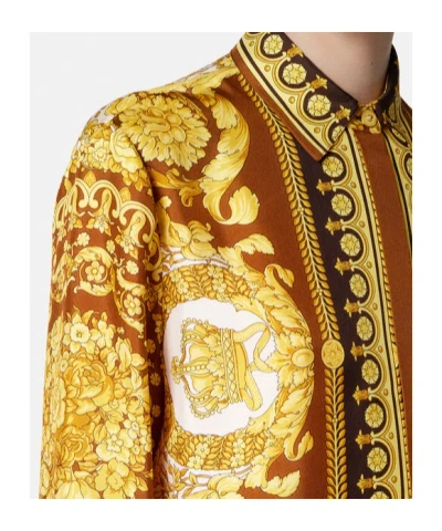 Versace Barocco Silk Shirt In Gold