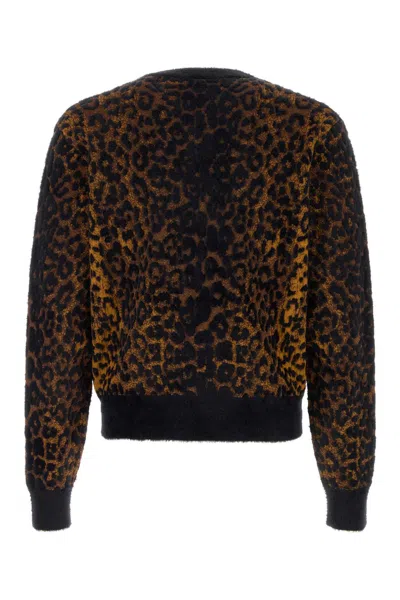 Versace Leopard Jacquard Chenille Knit Sweater In Animal Print