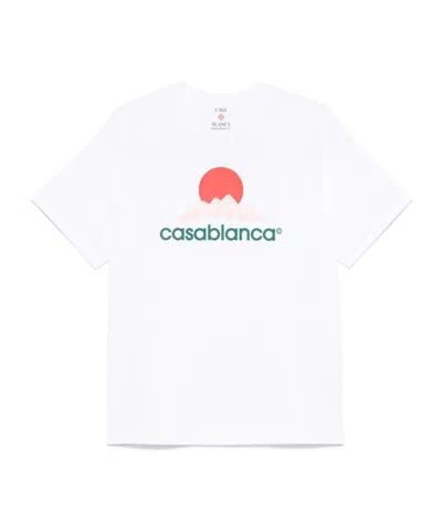 Casablanca White Crewneck T-shirt With Logo On The Front In Green