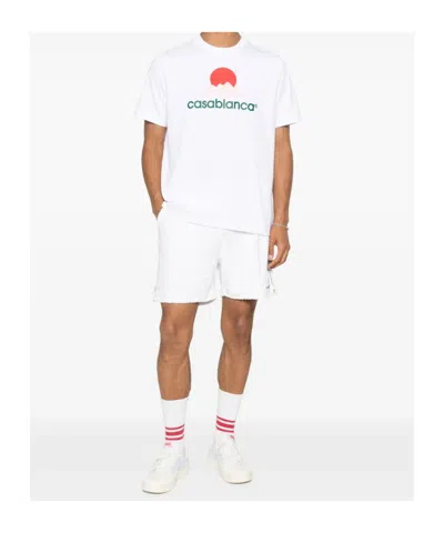 Casablanca White Crewneck T-shirt With Logo On The Front In Green
