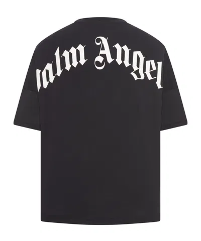 Palm Angels Back Curved Logo Oversized Short Sleeves T-shirt In Black