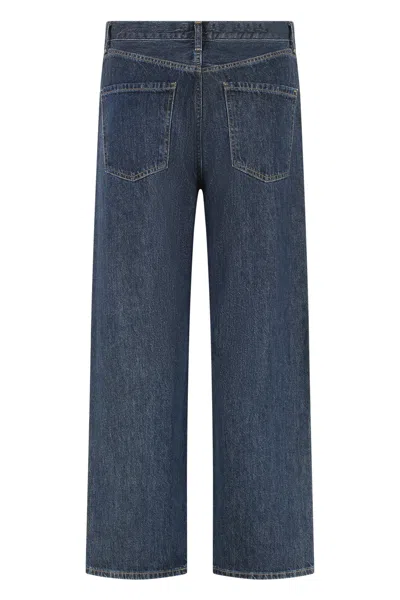 Agolde Wide-leg Denim Trousers With Metal Buttons In Blue