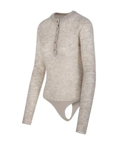 Haikure Lucy Sweater Bodysuit Style Ribbed Neckline In Gray