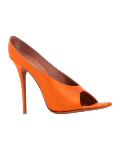 Amina Muaddi Satin Peep Toe Mules 105 Anok In Orange
