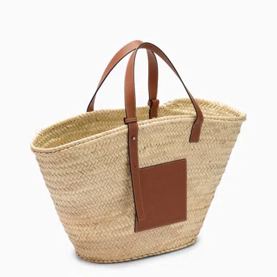 Loewe Large Basket Bag In Palm Leaf And Leather