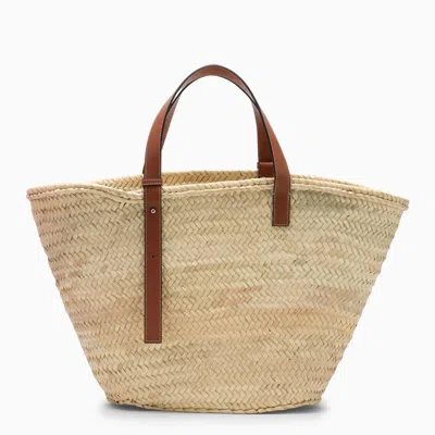 Loewe Large Basket Bag In Palm Leaf And Leather